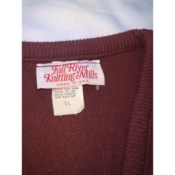 Fall River Knitting Mills Sweater Size XL Maroon Red V-Neck Grandpa VTG 80s USA - Picture 4 of 12